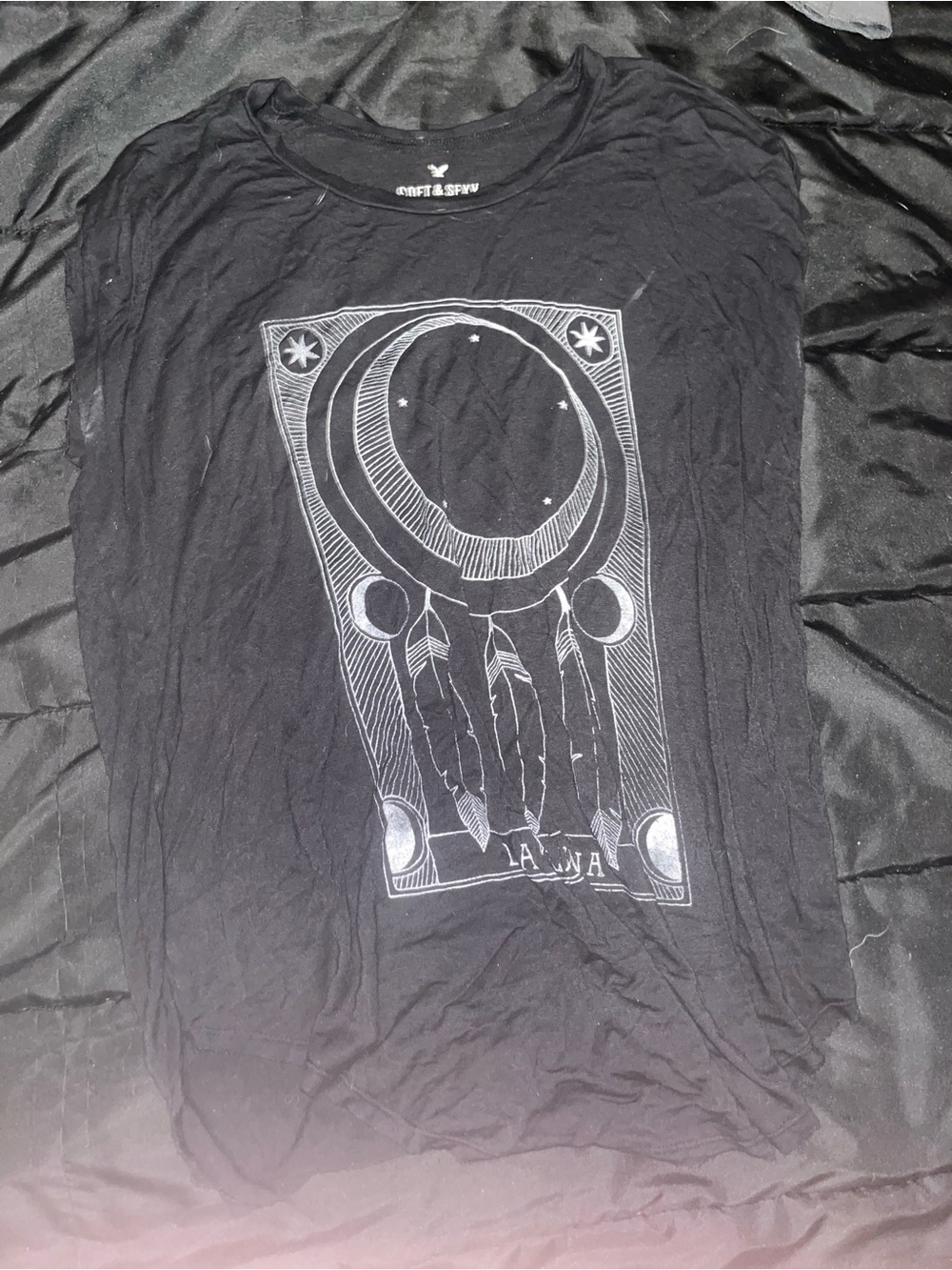 American eagle soft & sexy Black Graphic Tee with Crescent Moon Design size xs-s
